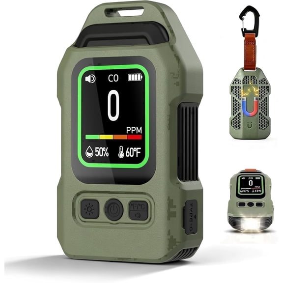 Portable Carbon Monoxide Detector, 300H Standby, Rechargeable CO Alarm with Upgraded Sensor, Audible & Visual Alerts, CO Monitor for Travel Camping RV Home Emergency Safety