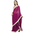 thumbnail image 4 of Atasi Women's Ethnic Solid Plum Sari Casual Georgette Saree With Blouse Piece, 4 of 7