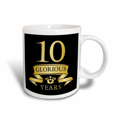 

3dRose 10th Anniversary in gold effect over Black Background - Ceramic Mug 15-ounce