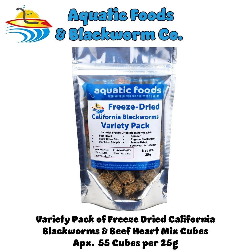 California Blackworms as Freeze Dried Variety Pack of 5-Types for Discus, Cichlids, All Tropical Fish. Farmed and Freeze Dried in California USA! NOT Imported from Mexico - 25 Grams