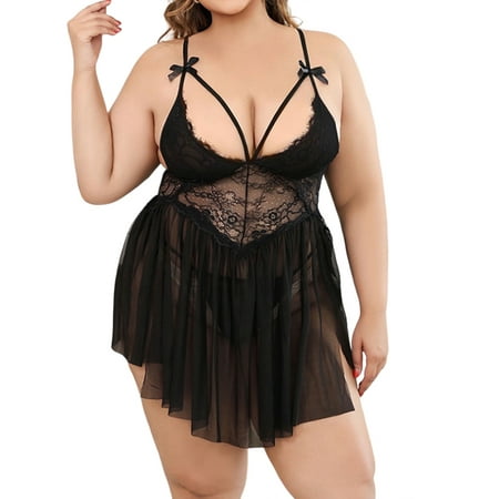 LapaPlus Lingerie for Women Plus Size Mesh Sheer Babydoll Chemise Nightdress Nightwear
