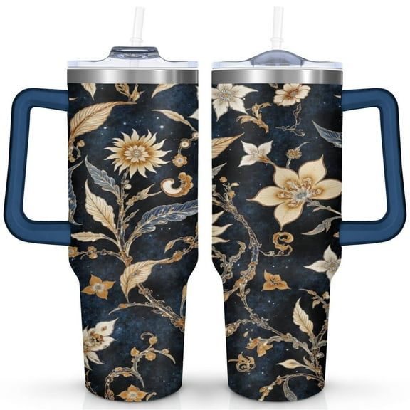 Paisley Design40 Oz Tumbler with Handle Lid and Straw, Stainless Steel Double Walled Vacuum Insulated Cup, Cute Anniversary Wedding Birthday Gifts Tumbler for Women Men Friends Outdoor Indoor