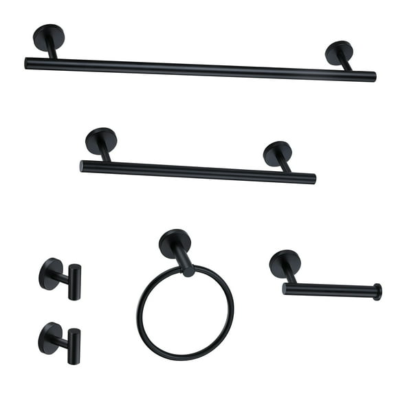 6-Piece Bath Hardware Set 24&16 in. with Mounting Hardware in Matte Black
