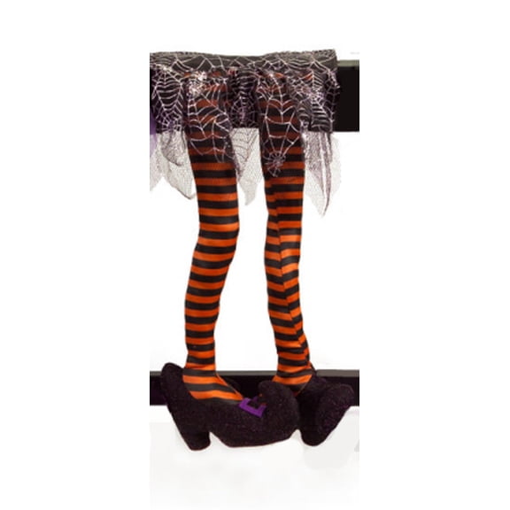 Melrose 18.5" Stripe Wicked Witch Legs Halloween Table Decoration - Orange/Black