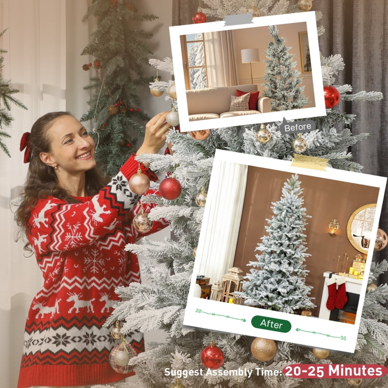 Alvantor Christmas Tree Frosted Artificial with 1762 Tips & Metal Stand 51.2x51.2x90 in 7.5ft Green