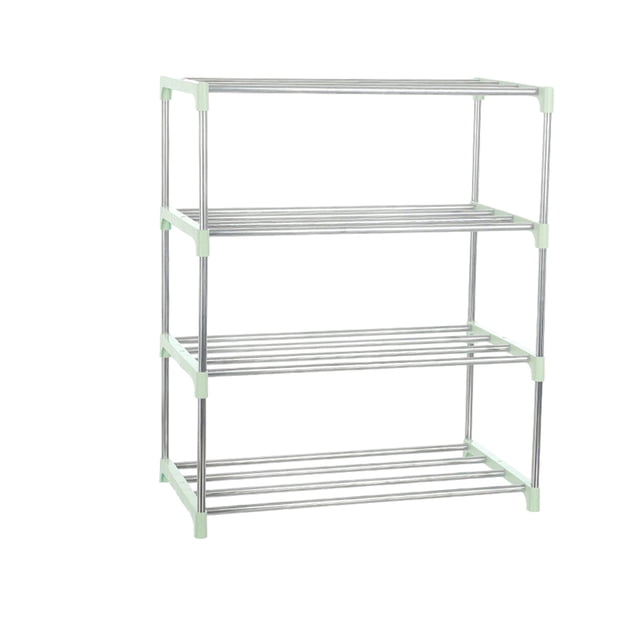 Small Shoe Rack For Closet 4-Layer Stackable Metal Storage Organizer With Stainless Steel Frame And Plastic Components 17.9 in W X 10.24 in D X 21.65 in H