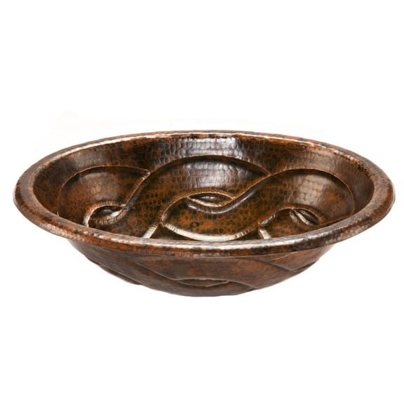 LO19RBDDB Oval Braid Self Rimming Hammered Copper Sink