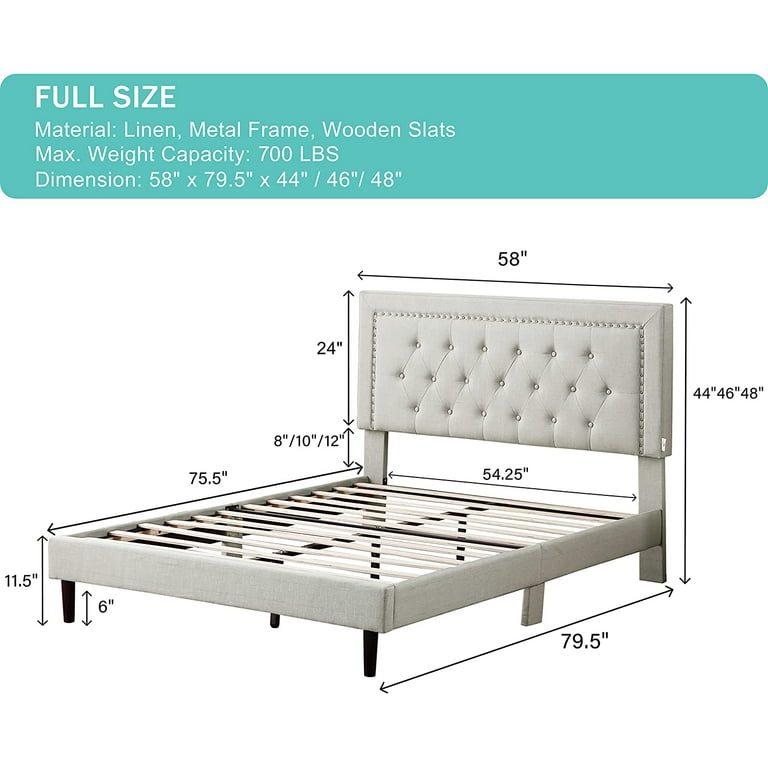 Free Shipping! Full Upholstered Platform Bed Frame with 48