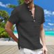 thumbnail image 2 of Camisa informal de manga corta con botones y color liso para hombre: poliéster ligero, corte holgado, lavable a máquina - S-XXXXL, 2 of 5