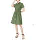 thumbnail image 2 of Vestido mini de mujer con ajuste y vuelo, con cuello, bolsillos y cintura elástica en verde militar, 2 of 8