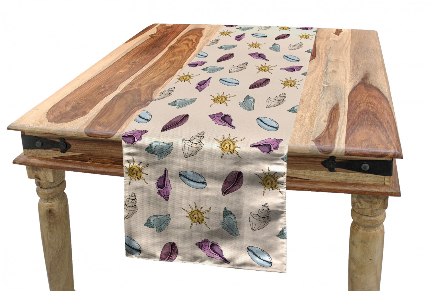 Runner Seashell Nautical Table Runner, Continuous Sea Elements Marine Motif Colorful ...
