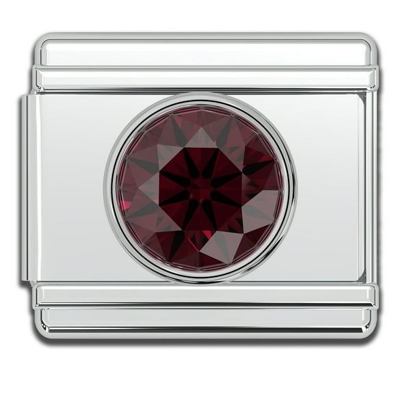 Italian Bracelet Birthstone Charms, 9mm Gold Stainless Steel Birth Stone Charm Link (January - Garnet)