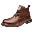 thumbnail image 2 of AUDeals Mens Leather High Top Combat Boots Water Resistant Lace Up Hiking Chukka Boots (Coffee, 8.5), 2 of 5