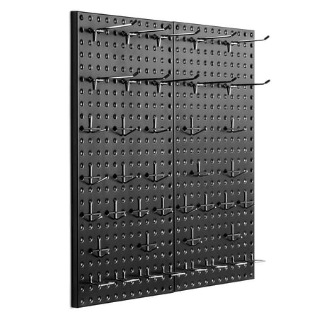 KFFKFF Black Metal Pegboard Panels, 24" x 12" Size, Set of 2, Robust Wall Organizer with Additional Parts, Suitable for Garage, Office, Craft Room, Kitchen, and Home Living Room Tool Storage