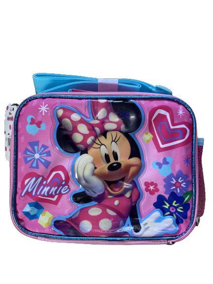 Minnie Mouse Kids Lunch Box With 3D Effect Lid 4 Clip Lock Snack Pot Secure 