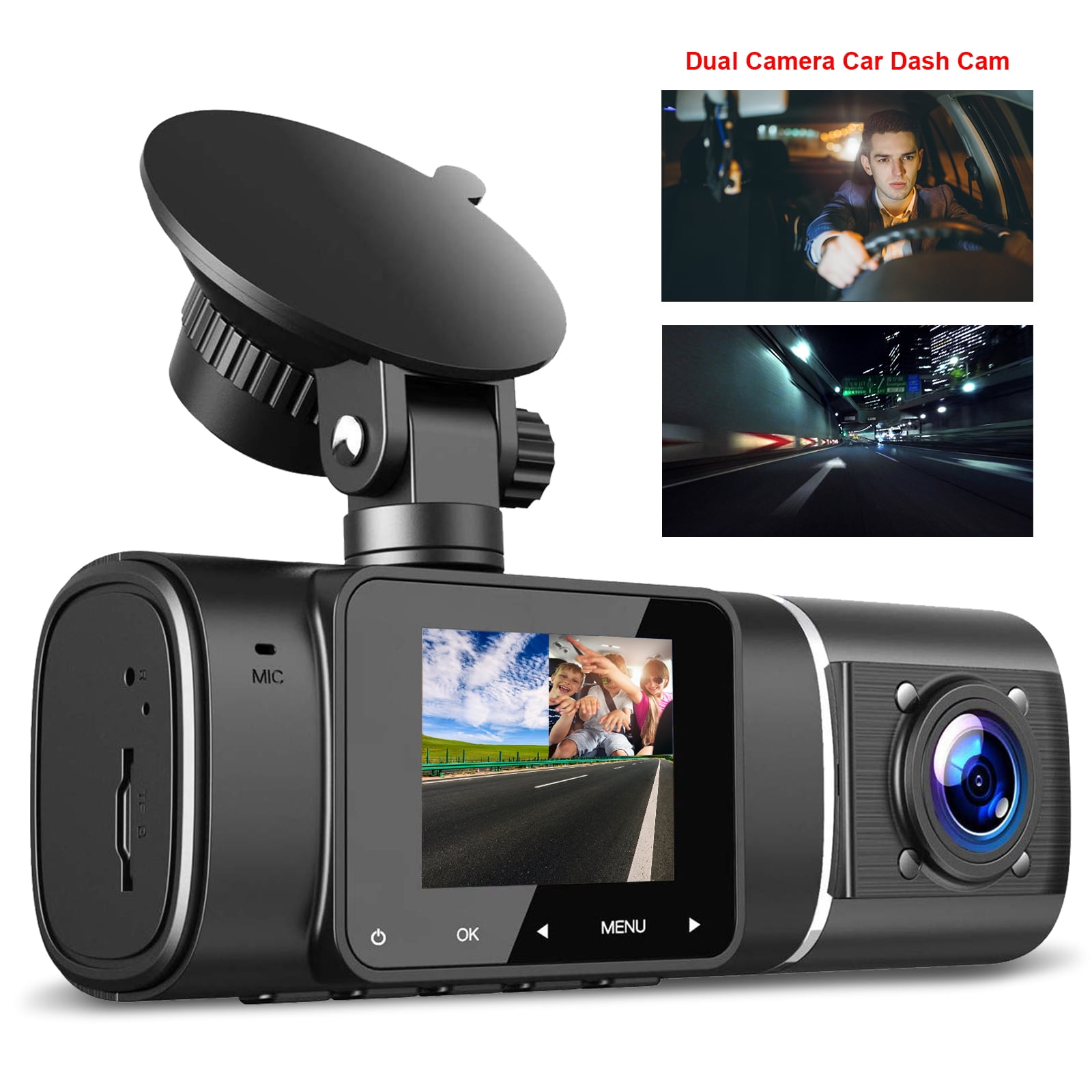 Dual Dash Cam with IR Night Vision, EEEkit HD 1080P Front and 720P