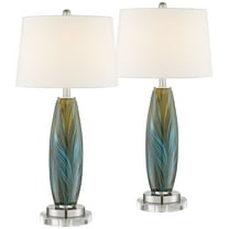 360 Lighting Azure Modern Table Lamps Set of 2 with Round Riser 30 1/2" Tall Blue Brown Art Glass White Fabric Drum Shade for Bedroom Living Room Home