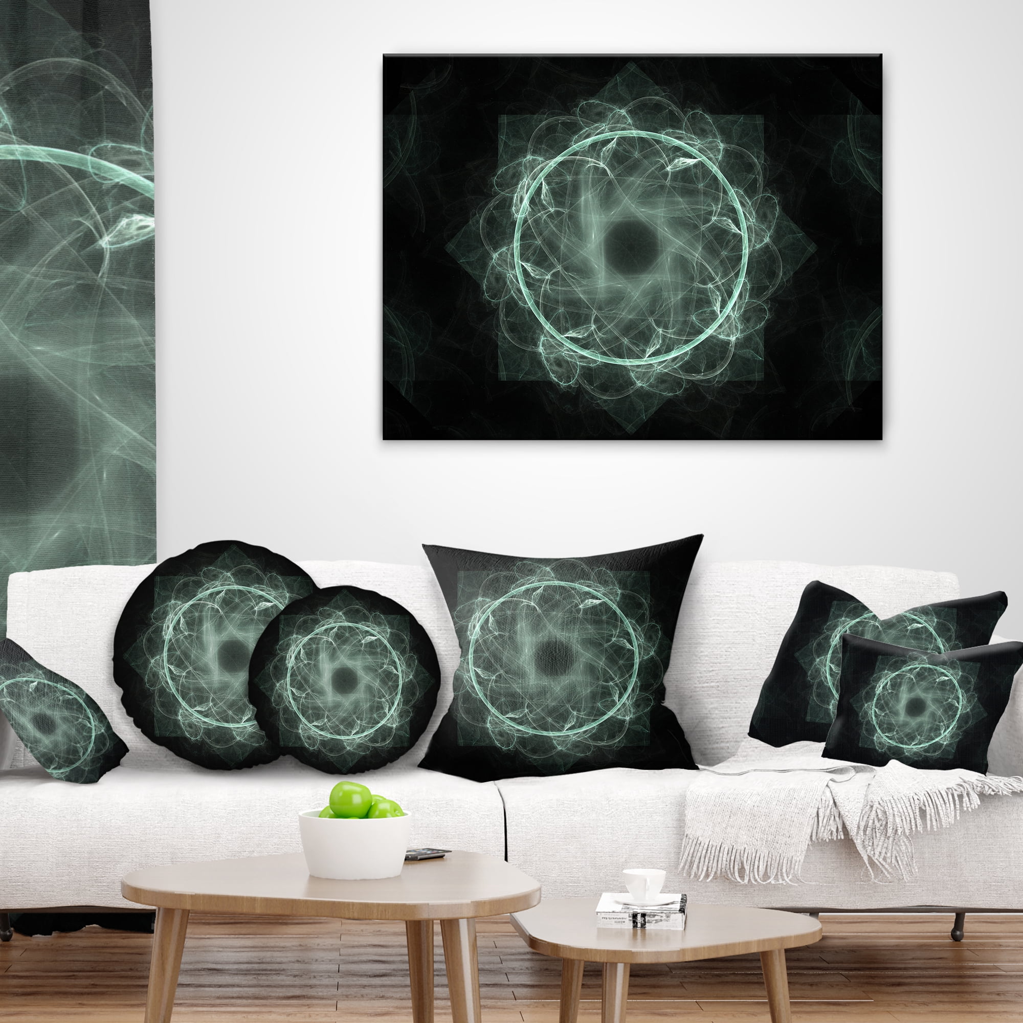 Designart Shiny Light Blue Radial Fractal Flower Art - Floral Throw Pillow - 16x16