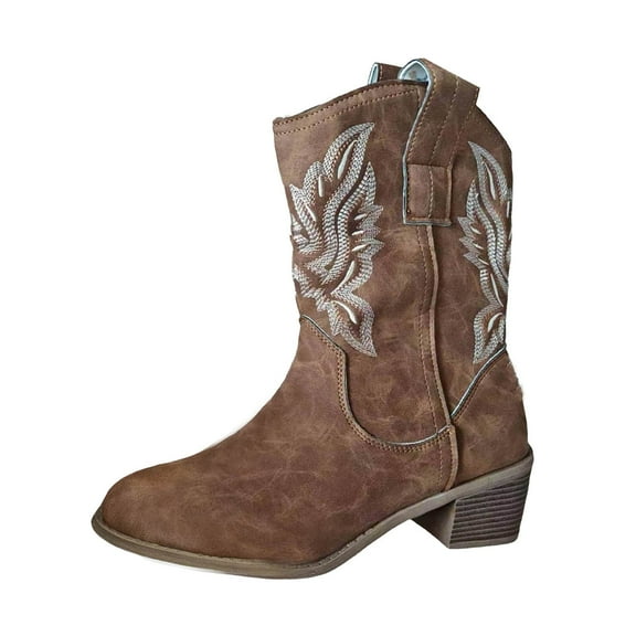 YLYL Women's Cowboy Cowgirl Boots Embroidered Stitched Short Western Low Heel Pointed Toe Ankle Booties
