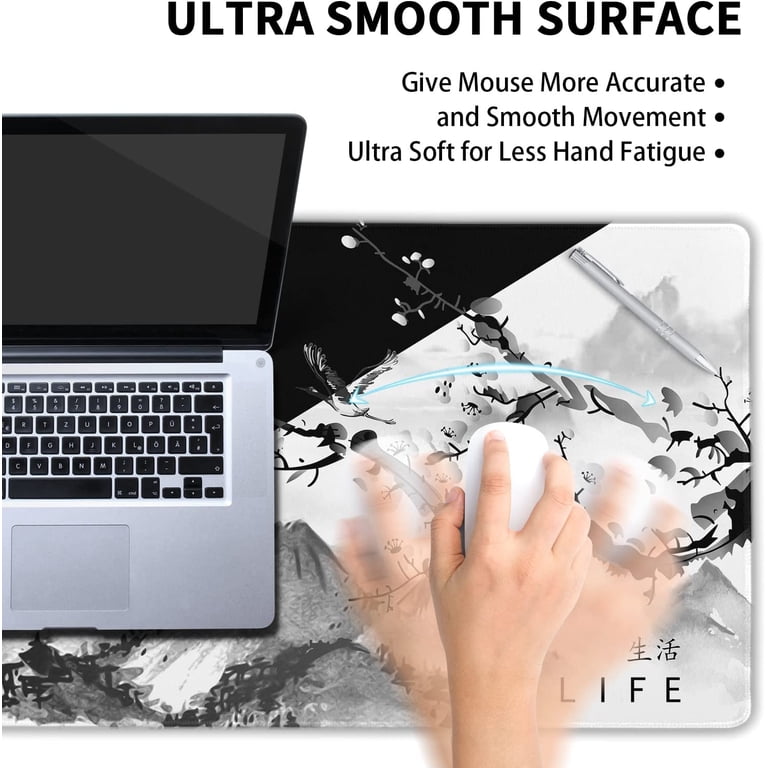 Black White Japanese Cherry Blossom Mouse Pad 35.4 X 15.7 Inch XXL