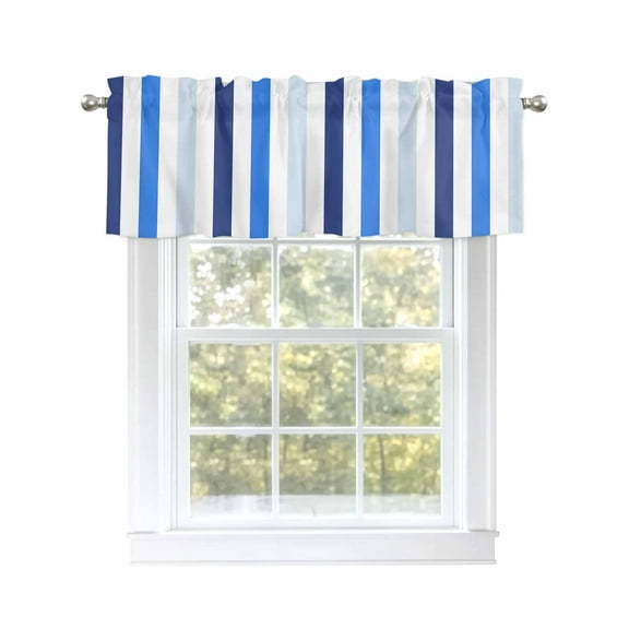 Valances for Windows Blue Ombre Stripes Rod Pocket Cafe Window Treatments Valance Curtains for Kitchen Bathroom Laundry Basement Windows 60"x18"