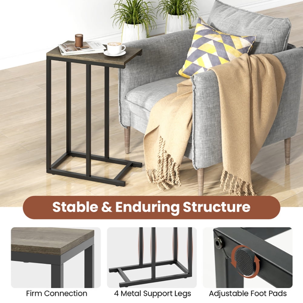Spaco C-shaped Side Table with Heavy-duty Metal Frame, End Table, Oak