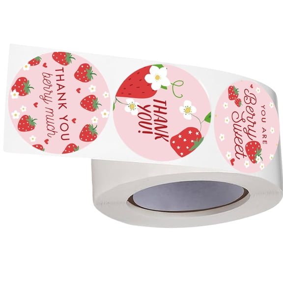 500Counts Round Thank You Sticker Strawberry Thank You Label for Seal Envelope Card Cupcake Valentines Wedding Supply