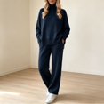 thumbnail image 2 of Atkumj Knit Sets Two Piece Women Stylish Ribbed Mock Neck Long Sleeve and Wide Leg Pants Suits 2 Piece Set Casual Loose Solid Color Two Piece Sets for Women Fall M, 2 of 8