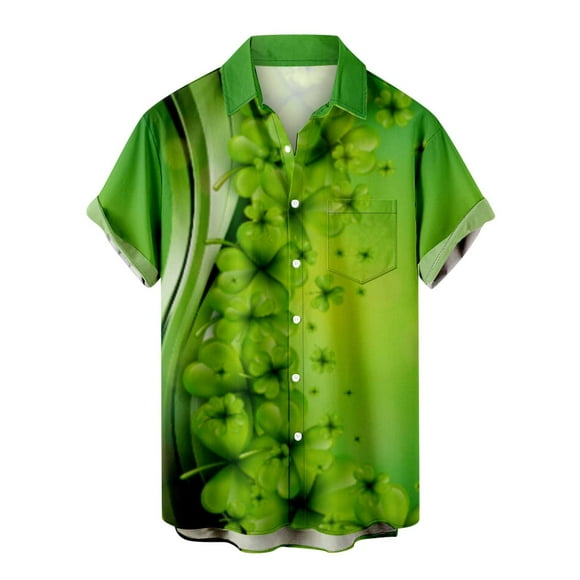 jovati Short Sleeve Shirts for Men Men Casual Buttons St. Patricks Day Print with Pocket Turndown Short Sleeve Shirt Blouse Men Shirts Short Sleeve Mens Shirts Short Sleeve Casual