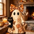 thumbnail image 4 of Vintage Halloween Decorations, Wooden Ghost Figurine Set with Patchwork Design, Spooky Halloween Decor for Fall Home Centerpiece,, 4 of 7