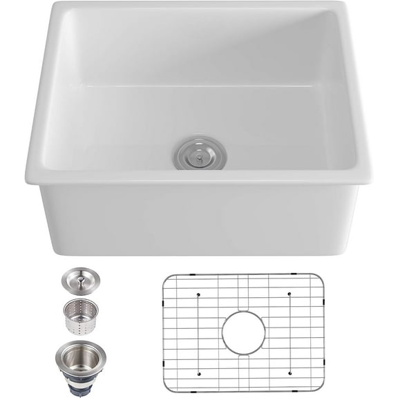 24 inches Undermount Kitchen Sink, Eridanus Ceramic Kitchen Sink Rectangle, 23½" x 18½" x 10"