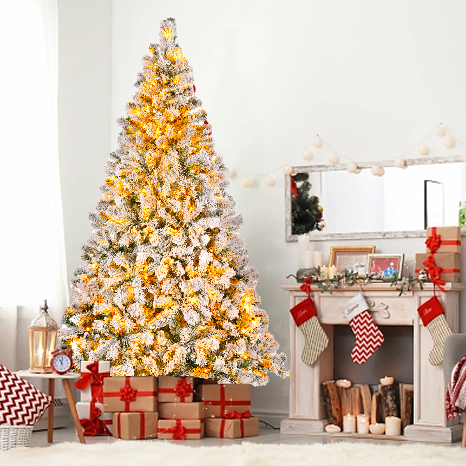 TBKLEY 6ft Prelit Premium Artificial Hinged Christmas Tree with 250 Warm Lights and 1000 Branch Tips