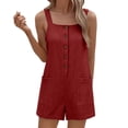 thumbnail image 3 of Rompers for Women Sleeveless Solid Color Jumpsuits for Women Button Down Cotton Summer Shorts Vacation Outfits Red, 3 of 6