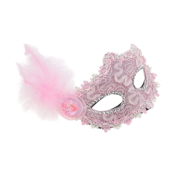 Unique Bargains Halloween Christmas 1 Pc Princess Feather Half Face Party Mask for Masquerade Party Pink