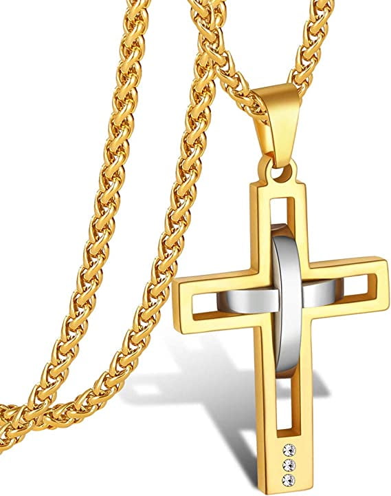 Cross Necklace for Men Boys Stainless Steel Cross Pendant Chain Mens