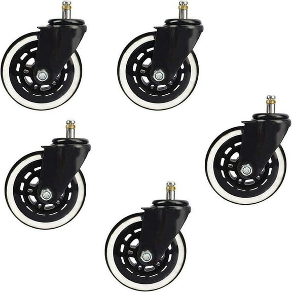 Baweave Caster 4” Office Chair Caster Replacement Wheels Heavy Duty PU Polyurethane for Hardwood Floors Carpet Set of 5 with Universal  Stem 11x22mm Support up to 650Lbs
