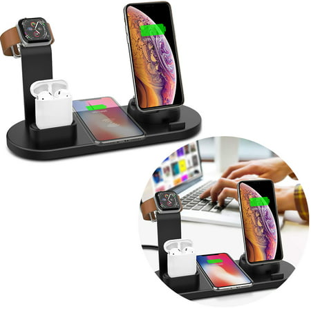 GLiving Wireless Charging Station, Qi Wireless Charger Stand for Multiple Devices, 4 in 1 Wireless Charging Stand for Watch and Phone, Compatible Most Device