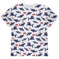 thumbnail image 1 of Talking Sharks Got Fish Repeat Pattern All Over Youth T Shirt White YSM, 1 of 2