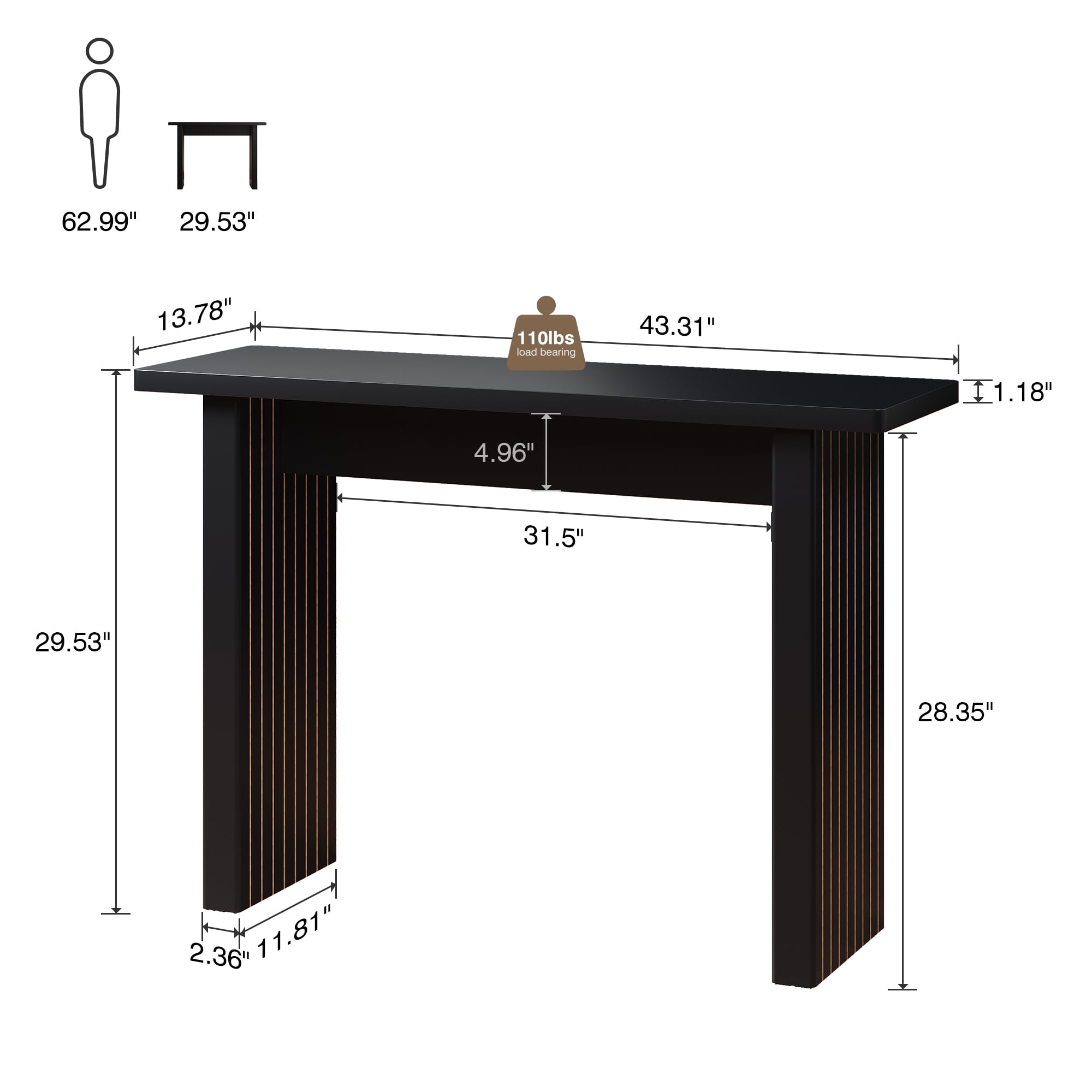 Wirrytor 43-Inch Square Black Console Table for Entryway, Sofa Tables for Living Room, Behind The Couch Table for Living Room, Entryway Table for Entrance, Hallway Table