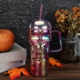 thumbnail image 7 of (2 pack) Way to Celebrate Halloween 30 oz Plastic Rainbow Iridescent Skull Tumbler with Straw, Purple Multicolor, 7 of 7