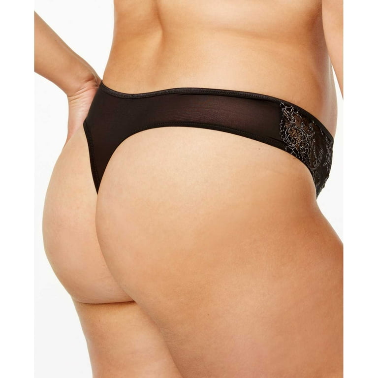Ashley Graham Women’s Plus Size Crisscross-Keyhole Lace Thong Panty,  Black, X 