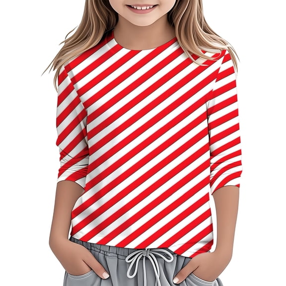 Kiijoy Toddler Girls 3/4 Sleeve Striped T-Shirt Kids Casual Comfy T Shirt, Sizes 3-4
