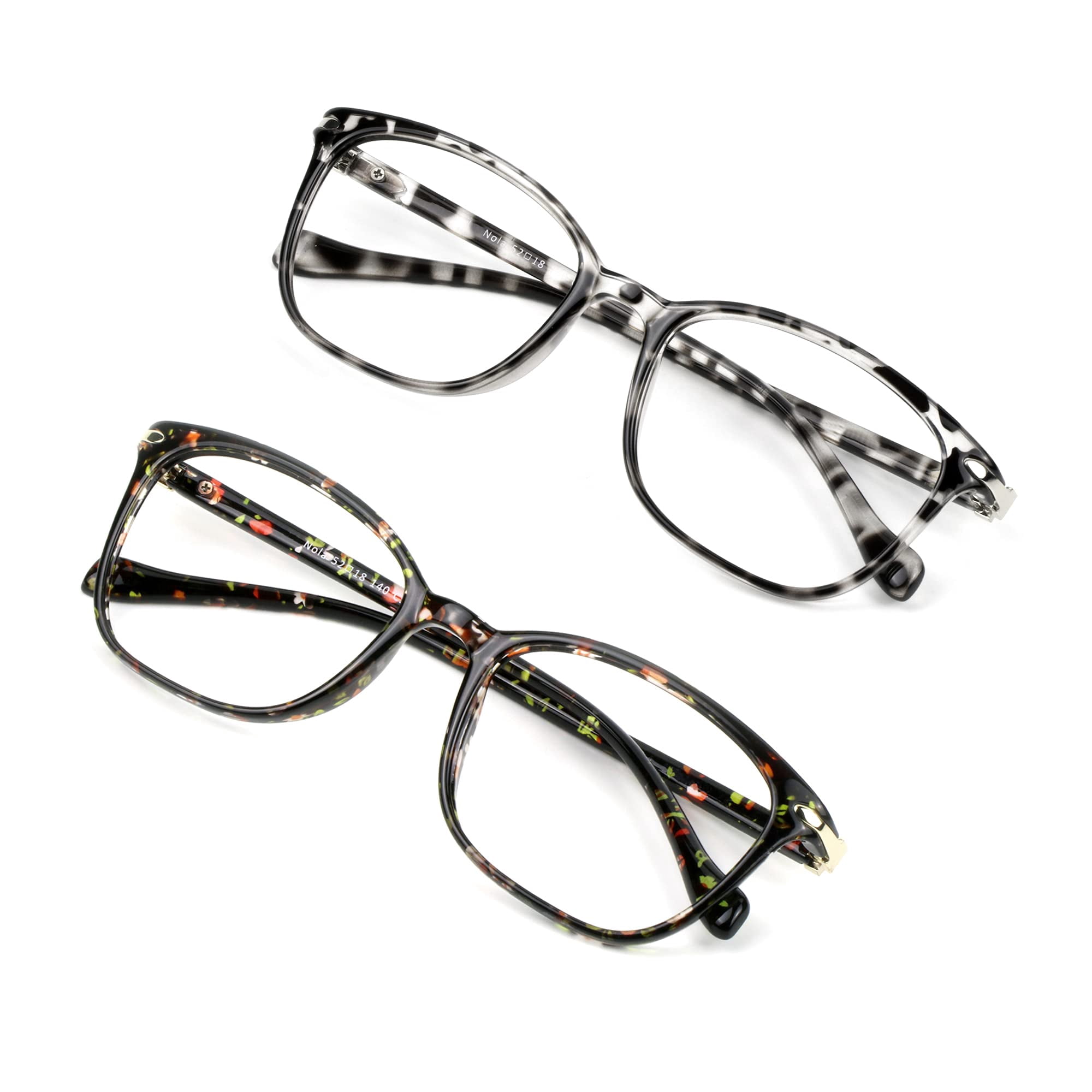 2 Pack Blue Light Blocking Glasses for Women Men, Anti Eyestrain, Computer Reading, TV Glasses, Stylish Square Frame, Anti Glare (Leopard+Floral ,+2.00 Magnification)
