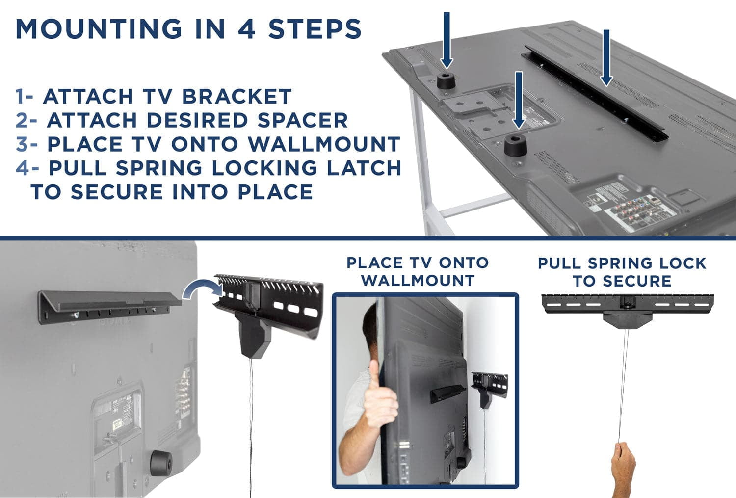 Mount-It! No Stud TV Wall Mount, Heavy Duty for Large TV's, Fits 32" to 80" TV's, Capacity 110 lbs. ,  Low Profile, Mounts with Nails