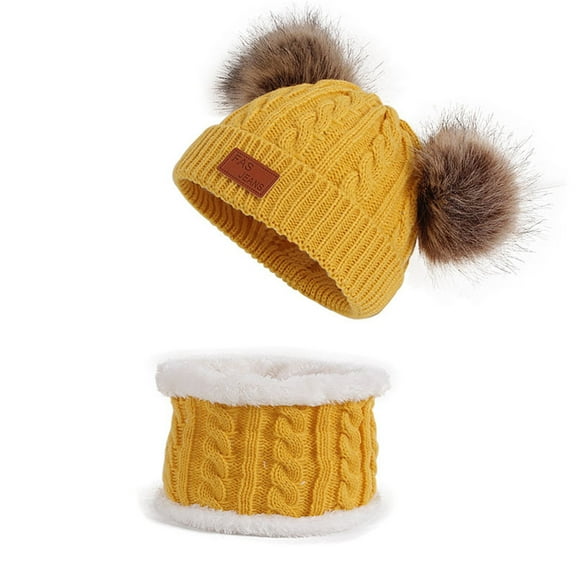 AJGRHE Kids Knitted Winter Cap for Toddler Girl Boy Cute Warm Pompom Kids Skiing Hat Yellow One Size