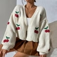thumbnail image 4 of Karight Women's Cherry Cropped Cardigan Sweaters Open Front Long Sleeve Cute Chunky Knit Short Cardigan Trendy, 4 of 9