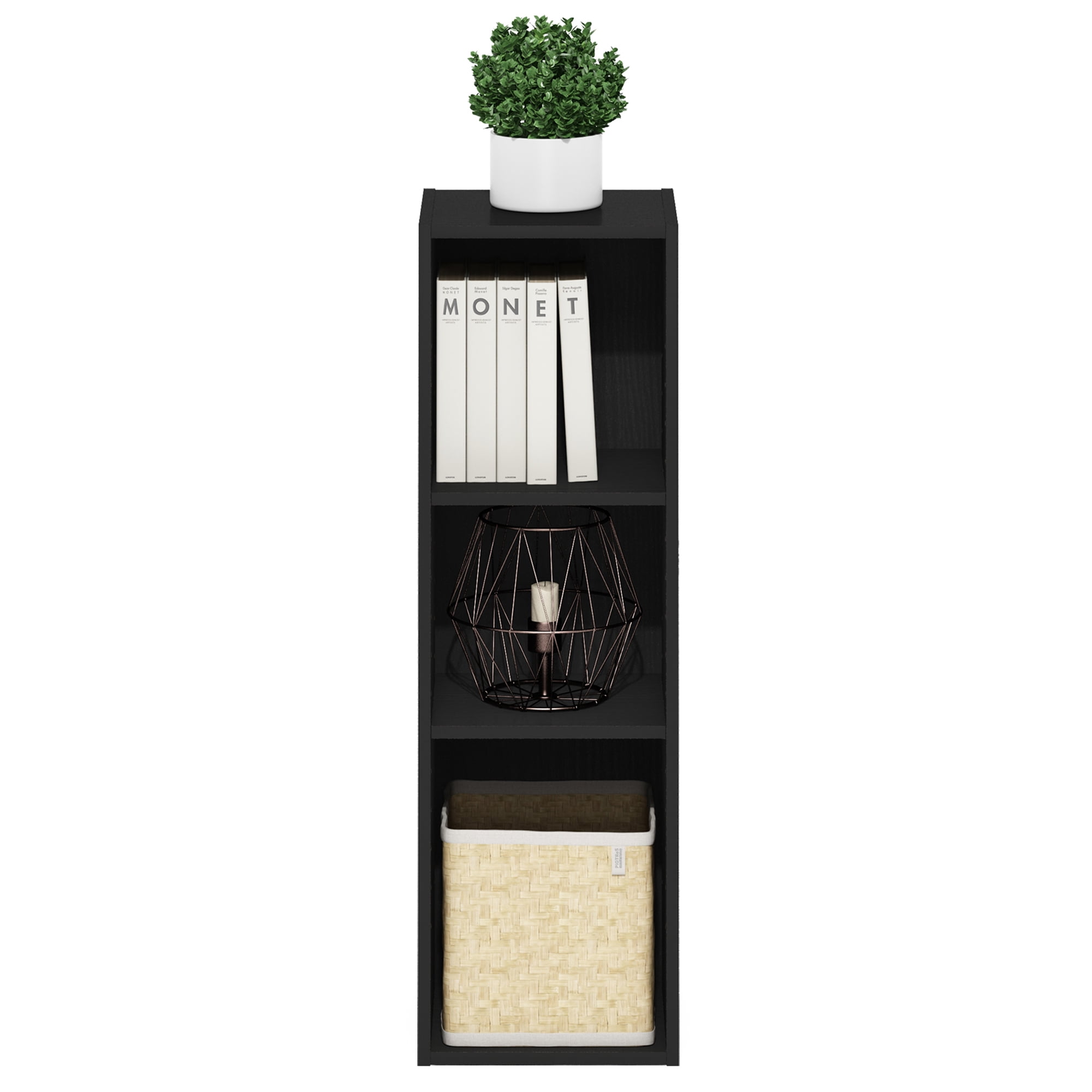 Furinno FULDA Book Shelf, 3-Tier Narrow Bookshelf, Bookcase with 10-In Width Storage Shelf, 9.3 x 9.8 x 31.5, for Living Room, Bedroom, Home Office, Darkwood