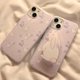 thumbnail image 5 of Funda de teléfono con diseño de conejito floral morado compatible con iPhone 13, bonita funda de dibujos animados de flores de tulipán y conejo coreano en 3D con soporte para conejo para mujeres y, 5 of 6