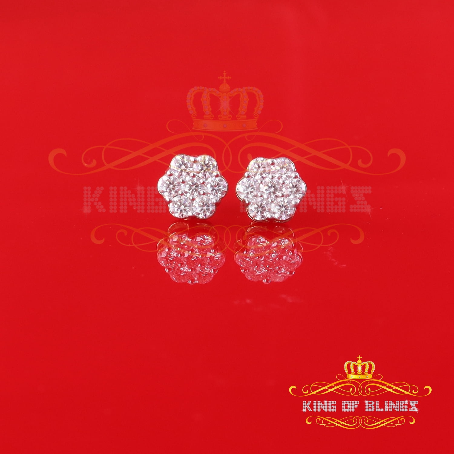 King of Bling's Men's/Womens 925 Silver Yellow 1.66ct VVS 'D' Moissanite Floral Stud Earrings