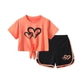 thumbnail image 2 of Fdqin Girls Summer Outfits 6 Pcs Tie-dye Heart Print Casual Short Sleeve Tee Tops and Dolphin Shorts Set Blue Orange red 4-5 Years, 2 of 7
